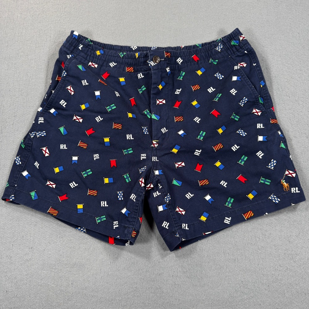 Polo Ralph Lauren Mens Navy Nautical Signal Flag Stretch Classic Fit Shorts M
